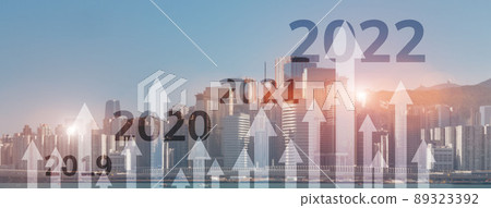 2022 concept. Graph of economics growth. Corpotare concept new year. Mixed Media 2022 concept. Graph of economics growth. Corpotare concept new year. Mixed Media 89323392