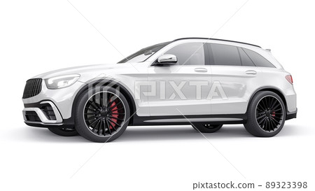 An expensive, ultra-fast sports SUV car for exciting driving in the city, on the highway and on the race track. 3D model of a white car on a white isolated background. 3d rendering. 89323398