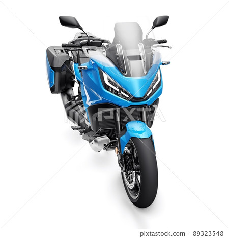 Tokyo, Japan. April 29, 2022: Honda NT1100. A blue motorcycle on a white isolated background, designed for convenient urban movement and transportation of small luggage, as well as for long tourist 89323548
