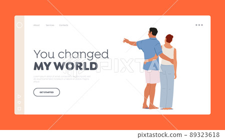 Romantic Relations Landing Page Template. Loving Couple Hug Back View, Happy Man Woman Embracing and Hugging Romantic Relations Landing Page Template. Loving Couple Hug Back View, Happy Man Woman Embracing and Hugging 89323618