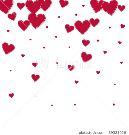 Red heart love confettis. Valentine's day gradient tempting background. Falling stitched paper hearts confetti on white background. Exotic vector illustration. Red heart love confettis. Valentine's day gradient tempting background. Falling stitched paper hearts confetti on white background. Exotic vector illustration. 89323916