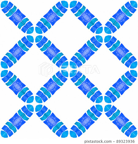 Textile ready beautiful print, swimwear fabric, wallpaper, wrapping. Blue quaint boho chic summer design. Hand drawn tropical seamless border. Tropical seamless pattern. 89323936