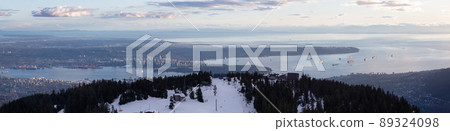 View of Top of Grouse Mountain Ski Resort with the City in the background. 89324098