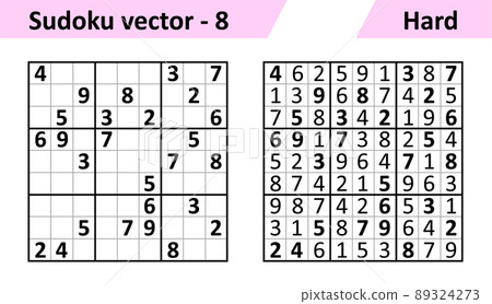 Sudoku game with answers. Hard complexity. Simple vector Sudoku game with answers. Hard complexity. Simple vector 89324273