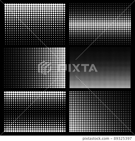 Halftone design elements with white dots on black background. Comic dotted pattern. Vector illustration. 89325397