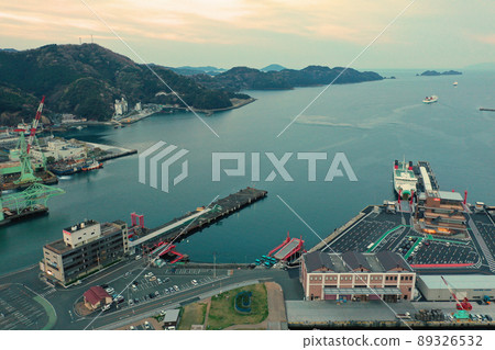 Aerial view of the port at dawn of Yawatahama Port Aerial view of the port at dawn of Yawatahama Port 89326532