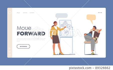 Business People Discuss Idea Landing Page Template. Teamwork, Brainstorm Concept. Creative Team Man and Woman in Office 89326662