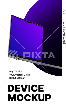 Isometric Laptop Vertical Mockup. Simple Social Media Banner, Stories Design Isometric Laptop Vertical Mockup. Simple Social Media Banner, Stories Design 89327389