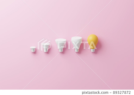 Light bulb yellow growthing outstanding among lightbulb white on pink background Light bulb yellow growthing outstanding among lightbulb white on pink background 89327872