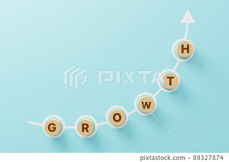 Wooden cube block on light blue background with word GROWTH and copy space for your text Wooden cube block on light blue background with word GROWTH and copy space for your text 89327874
