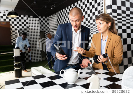 Four friends looking for way out of chess quest room Four friends looking for way out of chess quest room 89328622
