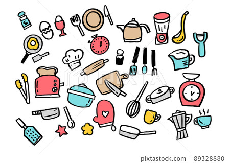 Cooking line icons. Boiling time, Frying pan and Kitchen utensils. Vector Cooking line icons. Boiling time, Frying pan and Kitchen utensils. Vector 89328880