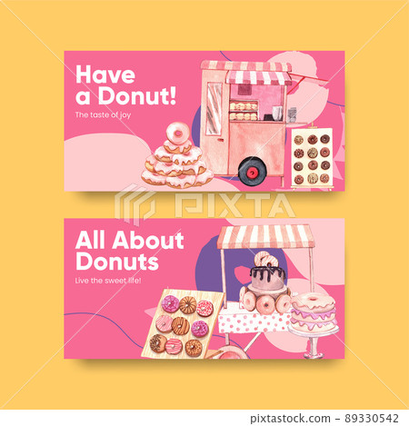 Twitter template with donut party concept,watercolor style Twitter template with donut party concept,watercolor style 89330542