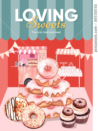 Poster template with donut party concept,watercolor style Poster template with donut party concept,watercolor style 89330550