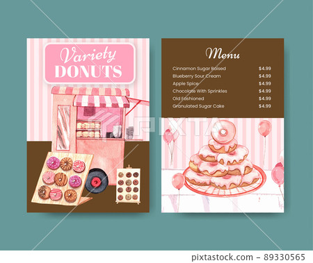 Menu template with donut party concept,watercolor style 89330565