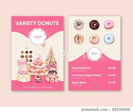 Menu template with donut party concept,watercolor style Menu template with donut party concept,watercolor style 89330566