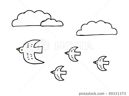 鬆散的矢量插圖集拍打的鳥和雲 89331373