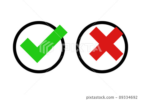 Green checkmark and red crossmark set 89334692