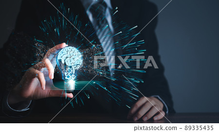 Businessman holding light bulb and brain inside, Idea and Innovation technology, Creative, Inspiration, development, Imagination. 89335435