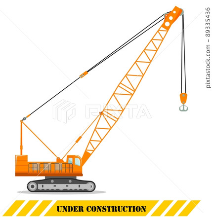 Crawler crane. Detailed illustration of heavy construction machines and equipment. Vector illustration. 89335436