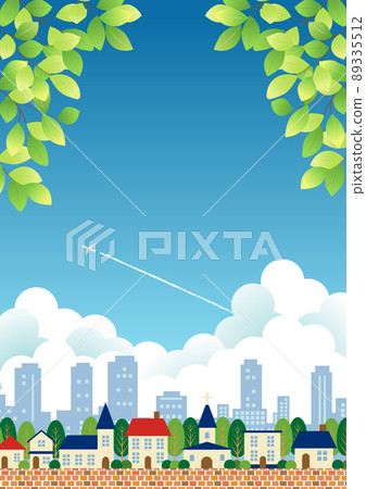 青葉和夏天城市背景垂直 青葉和夏天城市背景垂直 89335512