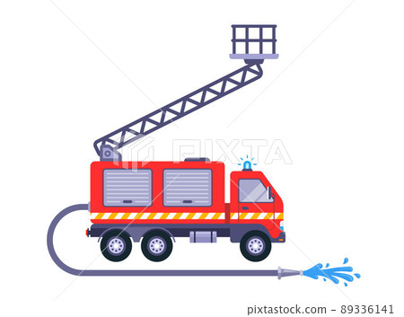 red fire truck with ladder and hose. red fire truck with ladder and hose. 89336141