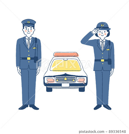 警察男女和警車 89336548