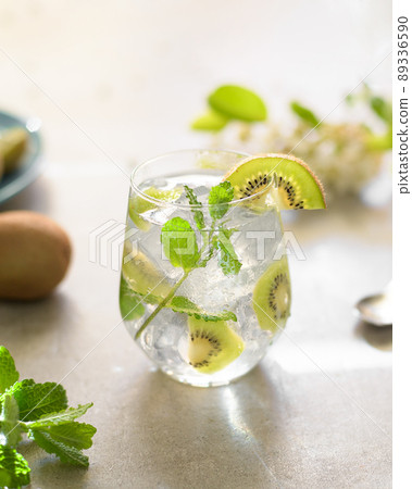 Kiwi mojito cocktail or caipirinha drink recipes with mint and ice in glasses close up. Summer cold drink kiwi lemonade Kiwi mojito cocktail or caipirinha drink recipes with mint and ice in glasses close up. Summer cold drink kiwi lemonade 89336590
