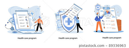Health care program, online medical services, protection medicine, medical insurance, telemedicine metaphor 89336963