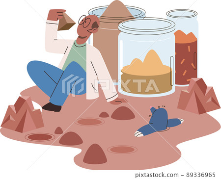 Soil analysis and earth pollution or structure control. Scientist measuring ground levels status metaphor 89336965