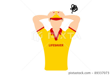 男性救生員姿勢，抱著頭，擔心 89337073