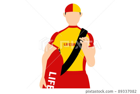 Male life saver pose, patrol with lifeguard tube Male life saver pose, patrol with lifeguard tube 89337082