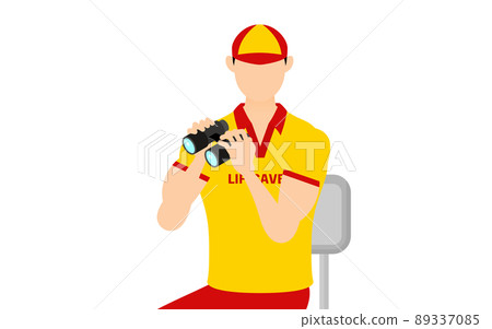 Male life saver pose, check safety with binoculars from the watch stand 89337085
