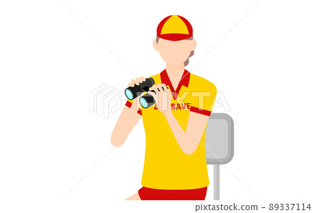 Female life saver pose, check safety with binoculars from the watch stand 89337114