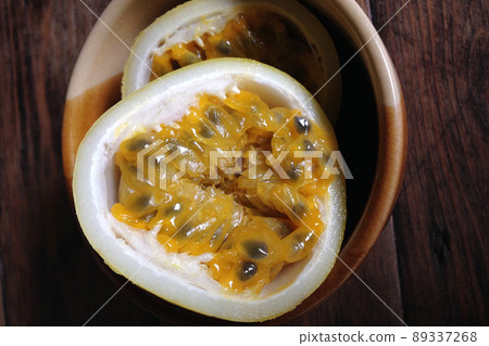 close up of fresh purple passion fruits 89337268