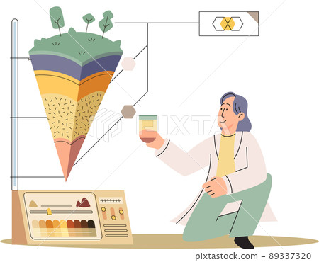 Soil analysis and earth pollution or structure control. Scientist measuring ground levels status metaphor Soil analysis and earth pollution or structure control. Scientist measuring ground levels status metaphor 89337320
