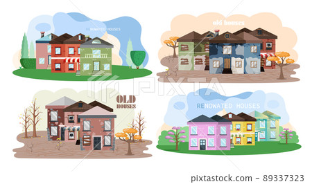 Home renovation, old house before and after repair. New and old suburban cottage. Remodel building 89337323