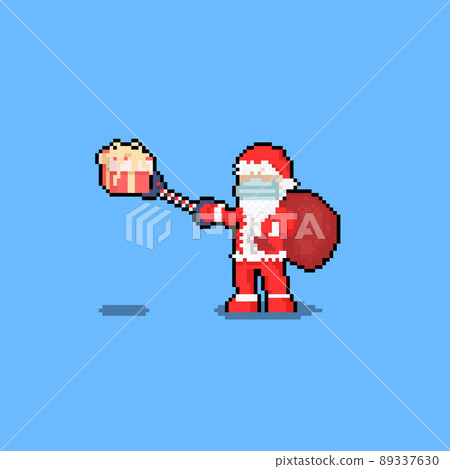 Pixel art santa claus character giving a gift pandemic edition. Pixel art santa claus character giving a gift pandemic edition. 89337630