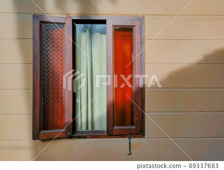 Southeast Asian rustic style wooden windows. 89337683
