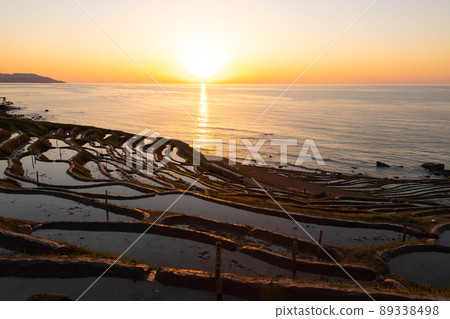 Ishikawa Prefecture Noto Shiroyone Senmaida setting sun Ishikawa Prefecture Noto Shiroyone Senmaida setting sun 89338498