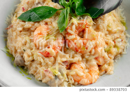 Closeup on mediterranean seafood risotto 89338703