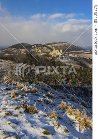 Palava winter landscape with Sirotci hradek ruins, Southern Moravia, Czech Republic 89339279