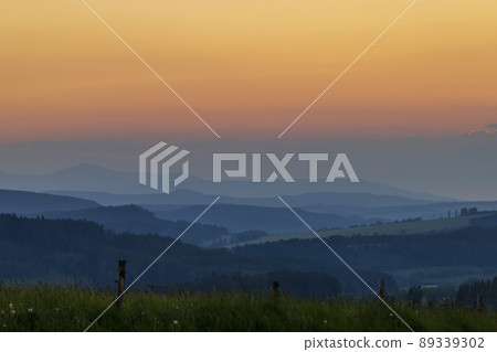 landscape with the Giant Mountains in the background at sunset, Czech Republic landscape with the Giant Mountains in the background at sunset, Czech Republic 89339302
