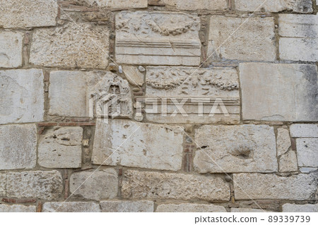 old wall of old Romanesque blocks as a background, Benevento, Campania, Italy old wall of old Romanesque blocks as a background, Benevento, Campania, Italy 89339739