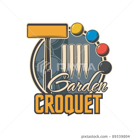 Croquet sport icon of vector mallet, balls and winning posts. Garden croquet game equipment and items isolated retro symbol of sport club, sporting competition or tournament Croquet sport icon of vector mallet, balls and winning posts. Garden croquet game equipment and items isolated retro symbol of sport club, sporting competition or tournament 89339804