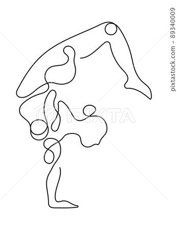 Yoga pose vector in continuous line art, hand drawing style on the white background. Yoga girl minimalism sport illustration. Simple logo, symbol for sport. 89340009