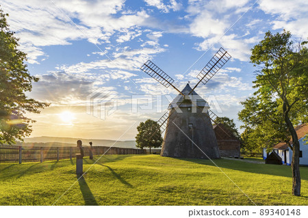 windmill Kuzelov at sunset, South Moravia Czech Republic windmill Kuzelov at sunset, South Moravia Czech Republic 89340148