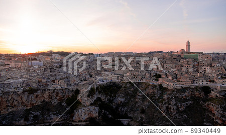 Panoramic view over the city of Matera Italy at sunset Panoramic view over the city of Matera Italy at sunset 89340449