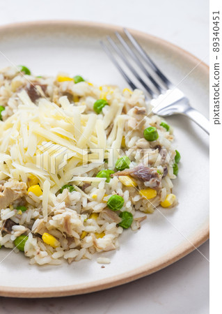 Czech style risotto with corn and green peas 89340451