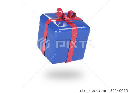 3d blue gift box with ribbon bow isolated on a white background. 3d render 89340613